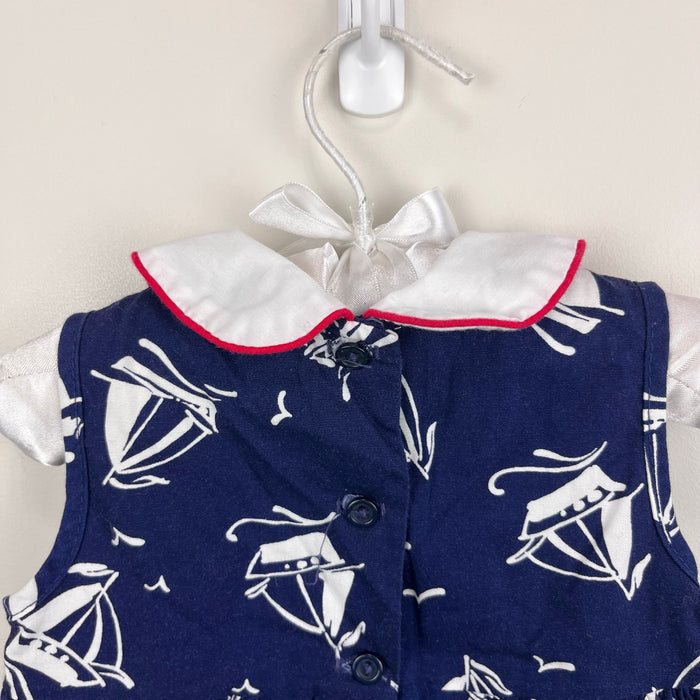 Vintage Alexis Navy Blue Sailboat Boat Dress 12 Months USA