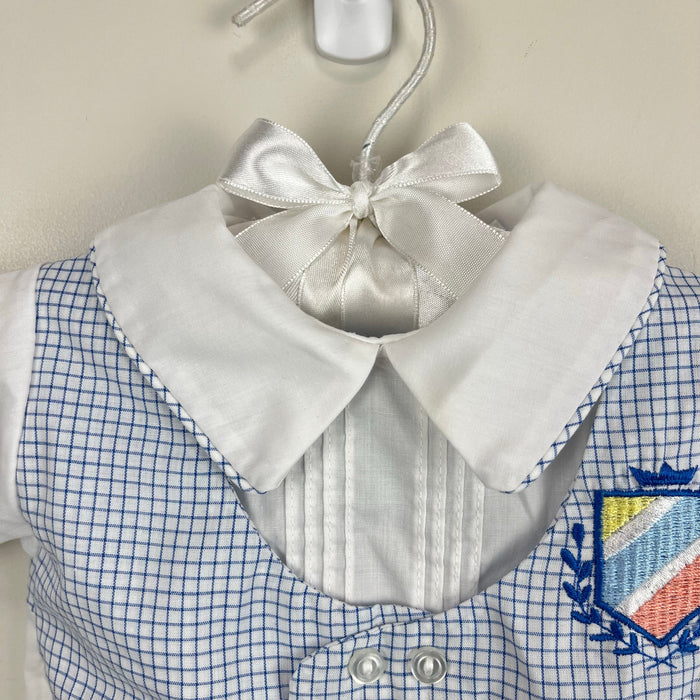 Vintage Alexis White Blue Bubble Romper Newborn