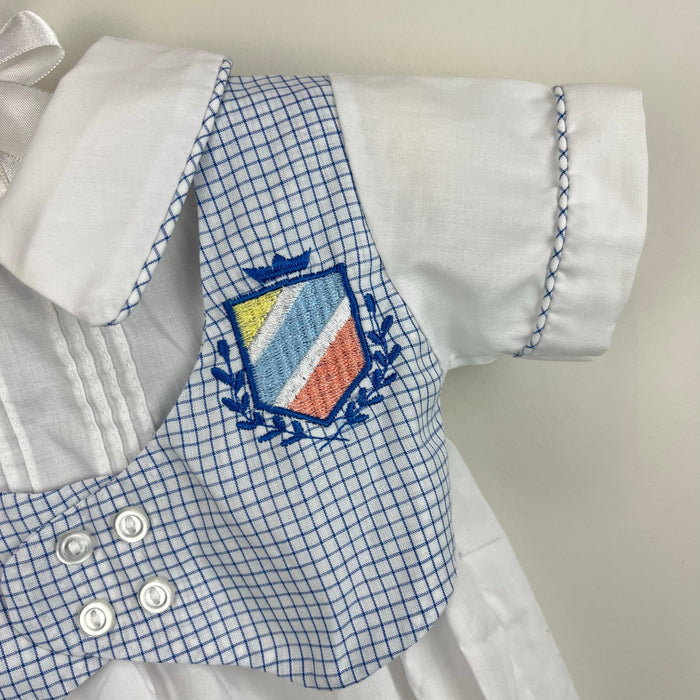 Vintage Alexis White Blue Bubble Romper Newborn