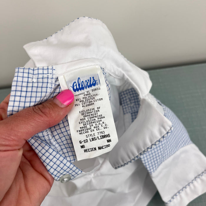 Vintage Alexis White Blue Bubble Romper Newborn
