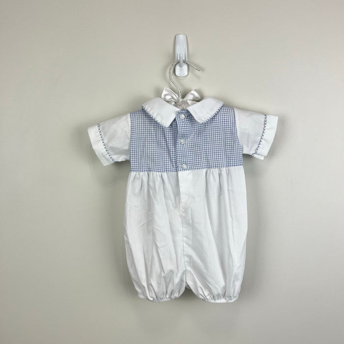 Vintage Alexis White Blue Bubble Romper Newborn