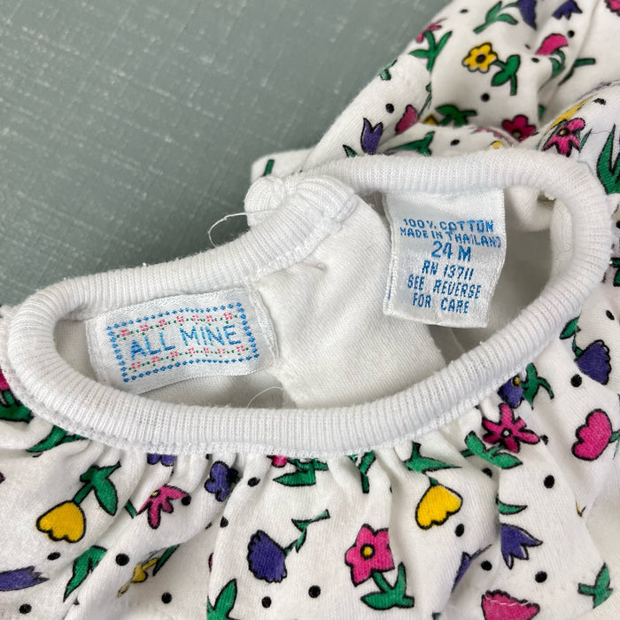 Vintage All Mine Floral Ruffle Shortall Romper Set 24 Months