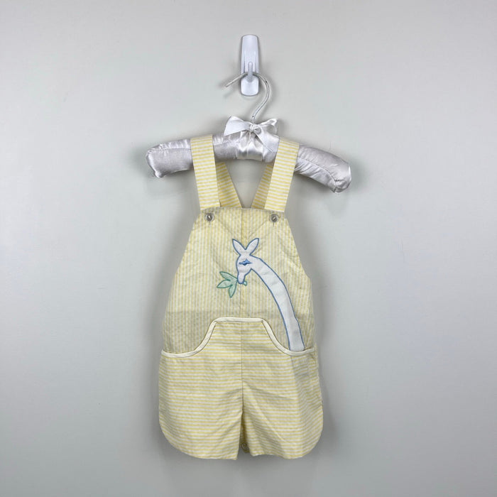 Vintage All Mine Yellow Seersucker Stripe Giraffe Applique Shortall Romper 12 Months