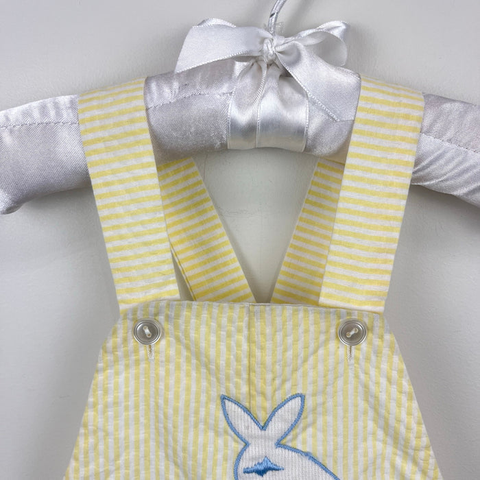 Vintage All Mine Yellow Seersucker Stripe Giraffe Applique Shortall Romper 12 Months