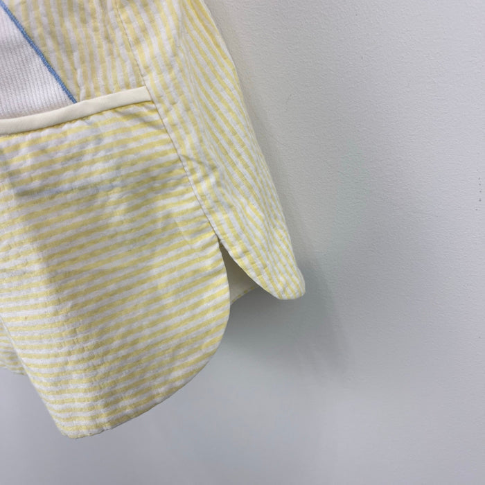 Vintage All Mine Yellow Seersucker Stripe Giraffe Applique Shortall Romper 12 Months