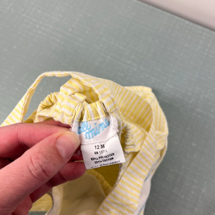 Vintage All Mine Yellow Seersucker Stripe Giraffe Applique Shortall Romper 12 Months