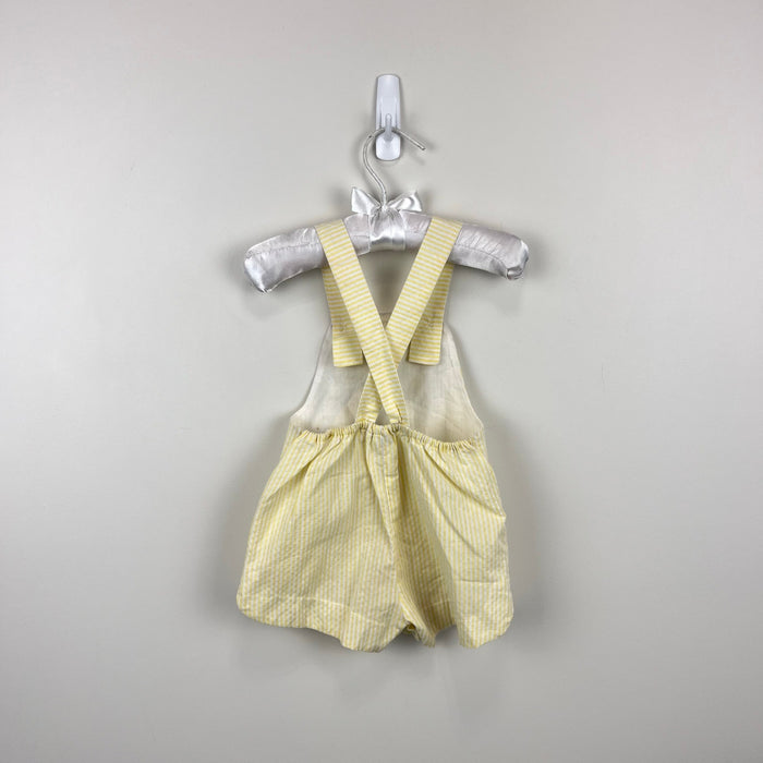 Vintage All Mine Yellow Seersucker Stripe Giraffe Applique Shortall Romper 12 Months