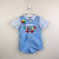 Vintage Blue Applique Circus Shortall Romper Set 3T