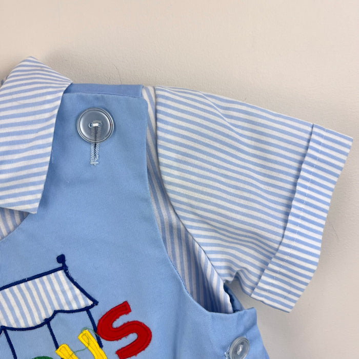 Vintage Blue Applique Circus Shortall Romper Set 3T