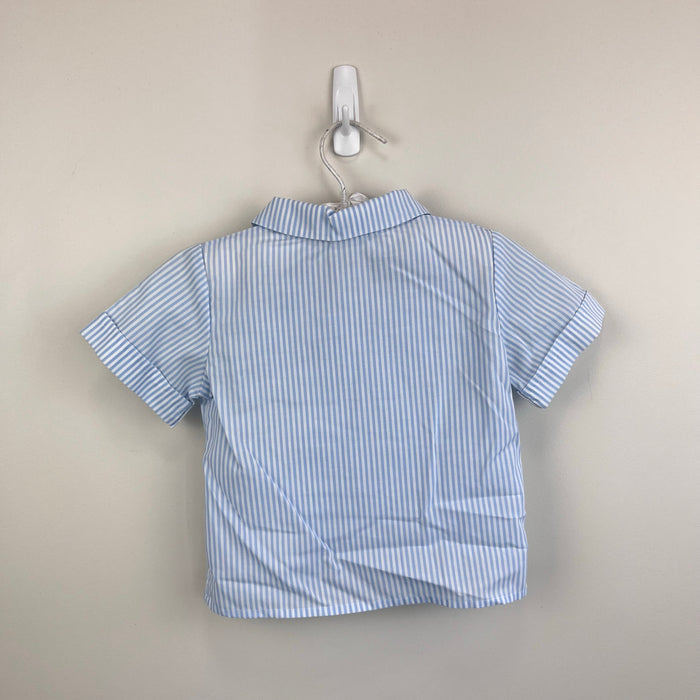 Vintage Blue Applique Circus Shortall Romper Set 3T