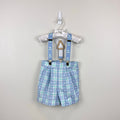 Vintage Blue Green Plaid Teddy Bear Suspender Shorts 18 Months USA