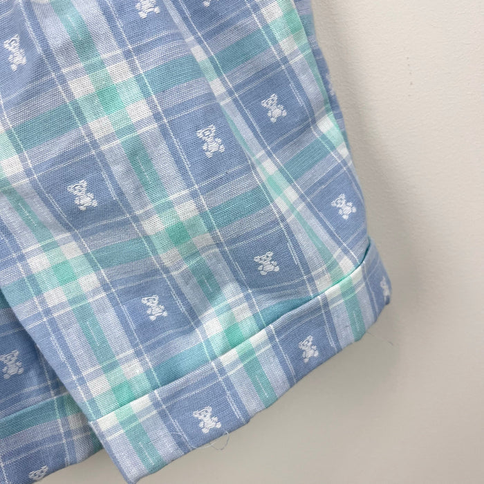 Vintage Blue Green Plaid Teddy Bear Suspender Shorts 18 Months USA