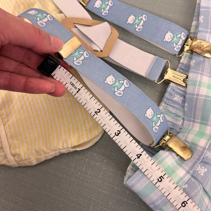 Vintage Blue Green Plaid Teddy Bear Suspender Shorts 18 Months USA