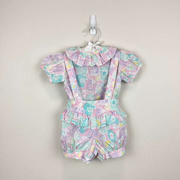 Vintage Broadway Kids Pastel Floral Ruffle Shirt & Suspenders Set 18 Months