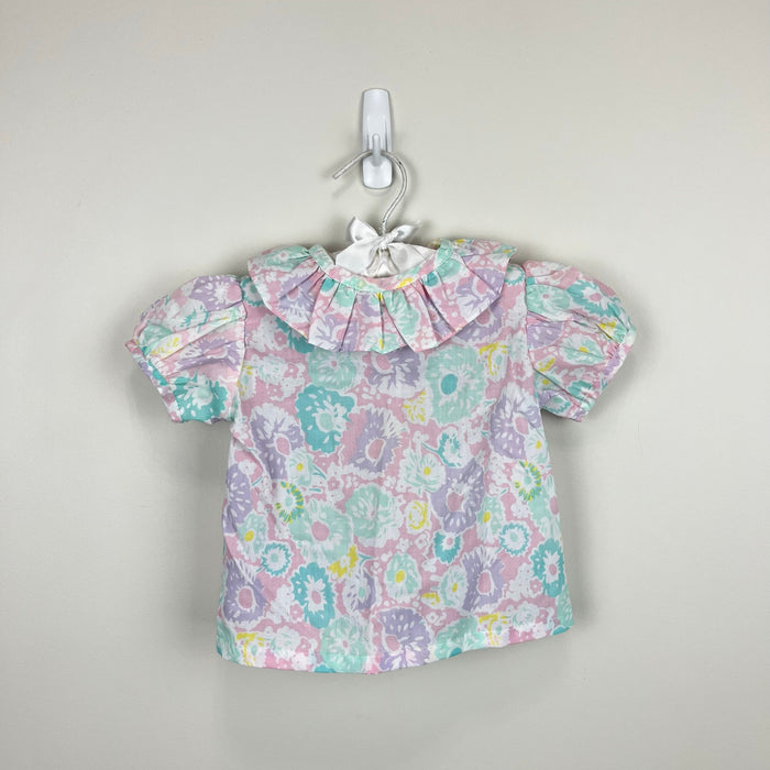 Vintage Broadway Kids Pastel Floral Ruffle Shirt & Suspenders Set 18 Months