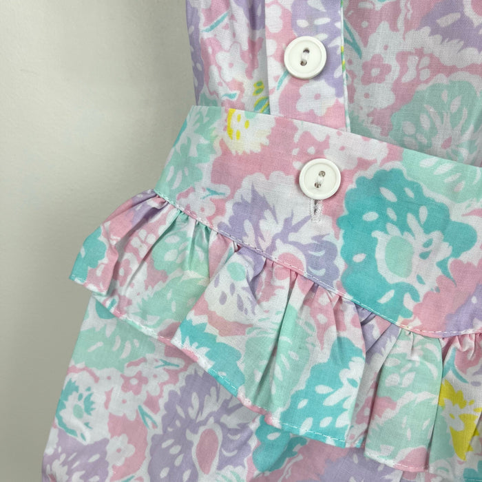 Vintage Broadway Kids Pastel Floral Ruffle Shirt & Suspenders Set 18 Months