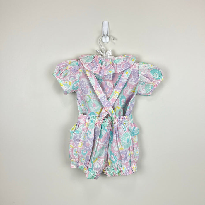 Vintage Broadway Kids Pastel Floral Ruffle Shirt & Suspenders Set 18 Months