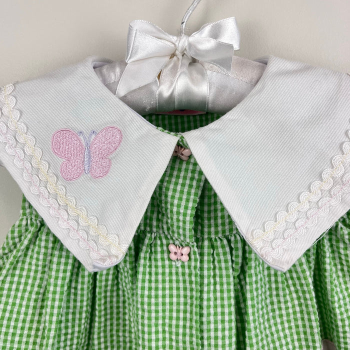 Vintage Cradle Togs Green Seersucker Balloon Butterfly Dress 18 Months