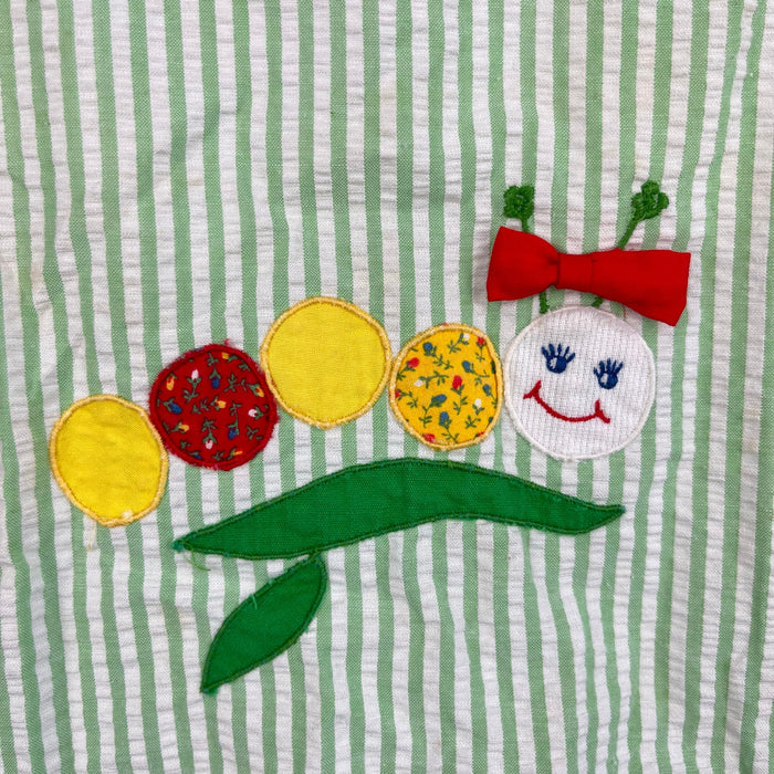 Vintage Cradlecraft Green Seersucker Stripe Applique Caterpillar Romper 24 Months