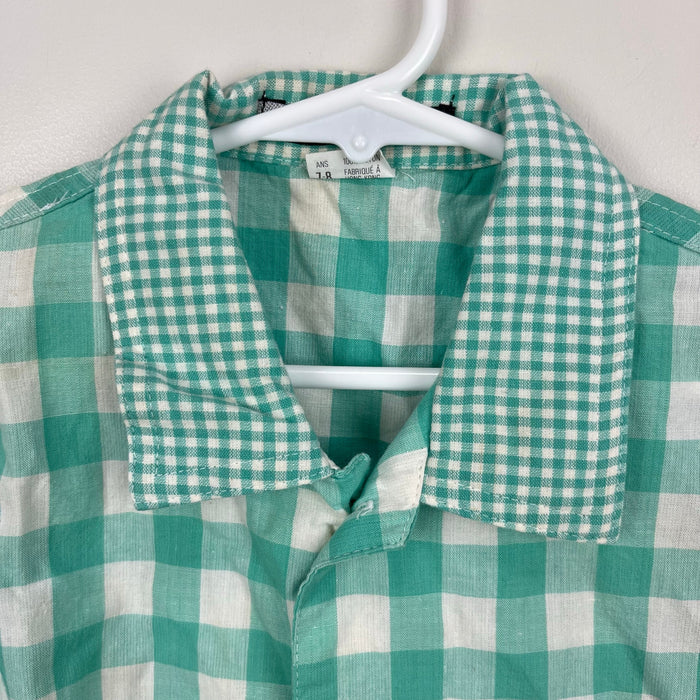 Vintage Esprit Kids D'Amor Green Plaid Button Up Collared Shirt 7-8