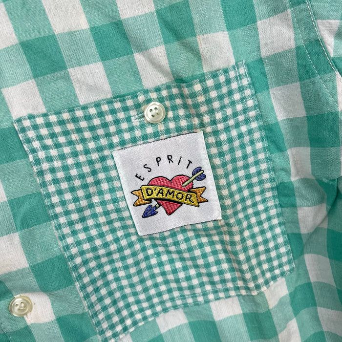Vintage Esprit Kids D'Amor Green Plaid Button Up Collared Shirt 7-8