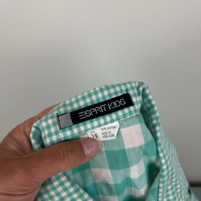 Vintage Esprit Kids D'Amor Green Plaid Button Up Collared Shirt 7-8