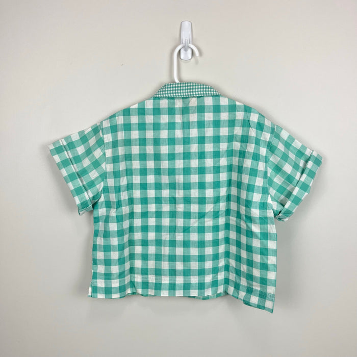 Vintage Esprit Kids D'Amor Green Plaid Button Up Collared Shirt 7-8