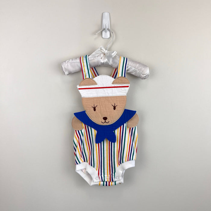 Vintage Fisher Price Kidswear Rainbow Stripe Sailor Bear Sunsuit Romper 12 Months