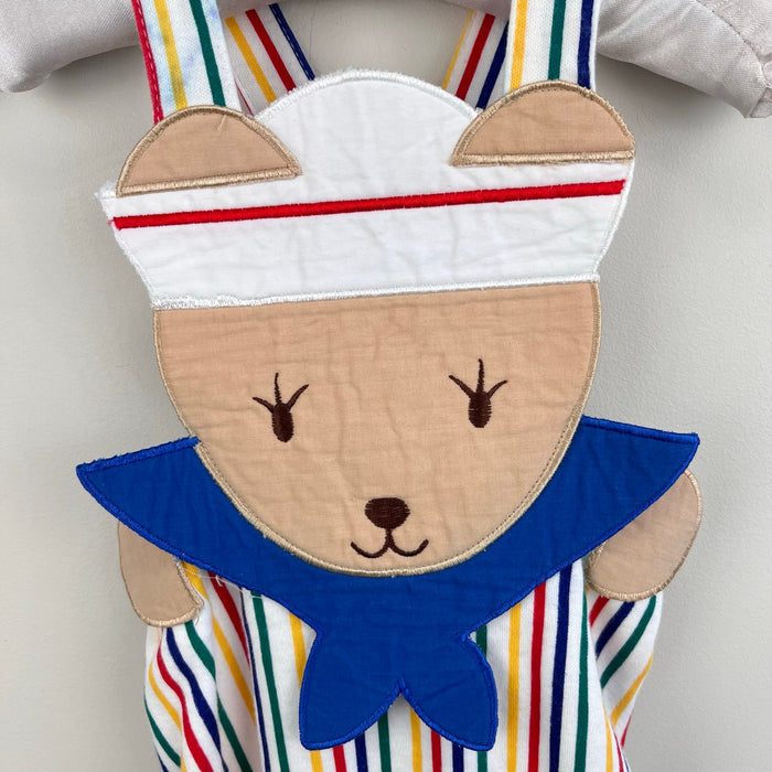 Vintage Fisher Price Kidswear Rainbow Stripe Sailor Bear Sunsuit Romper 12 Months