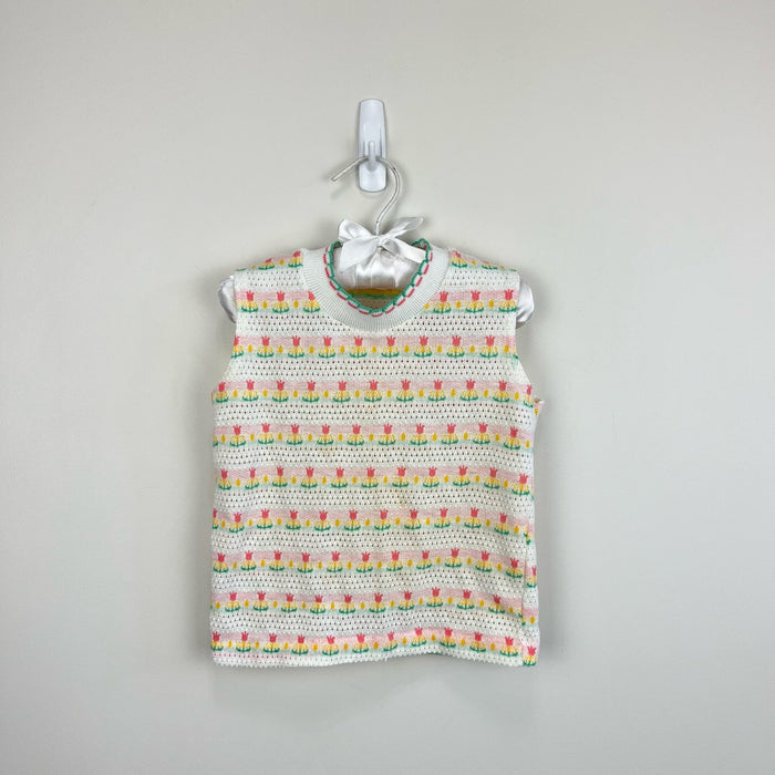 Vintage Girls Floral Pointelle Tank Top 4T USA