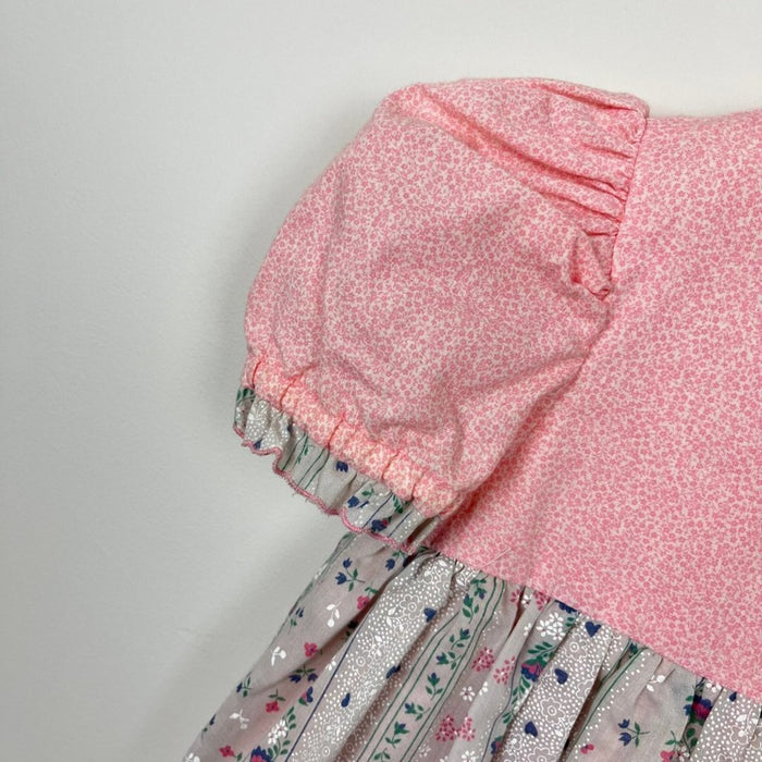 Vintage Girls Pink Gray Floral Tiered Dress