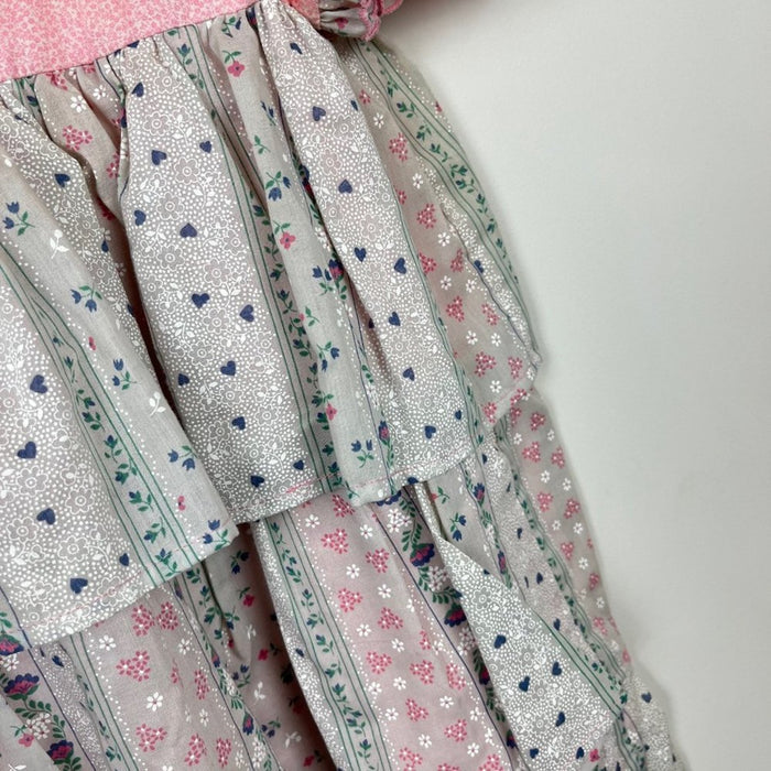 Vintage Girls Pink Gray Floral Tiered Dress