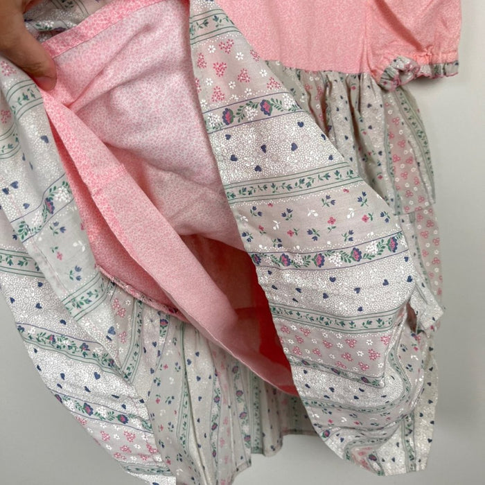 Vintage Girls Pink Gray Floral Tiered Dress