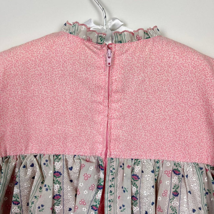 Vintage Girls Pink Gray Floral Tiered Dress