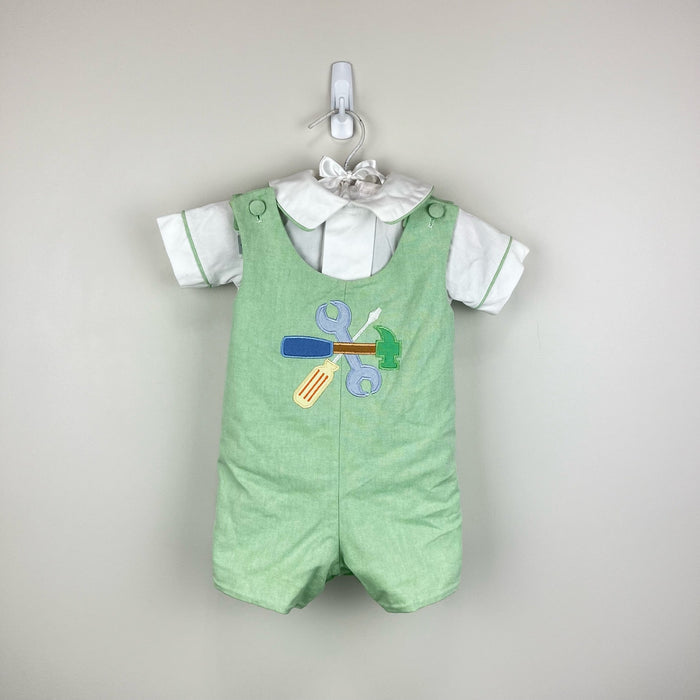 Vintage Glorimont Reversible Bunny Tools Applique Shortall Set XS 6 Months USA