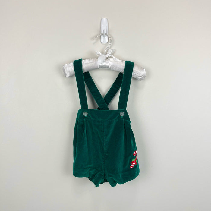 Vintage Green Candy Cane Suspender Shorts 6 Months