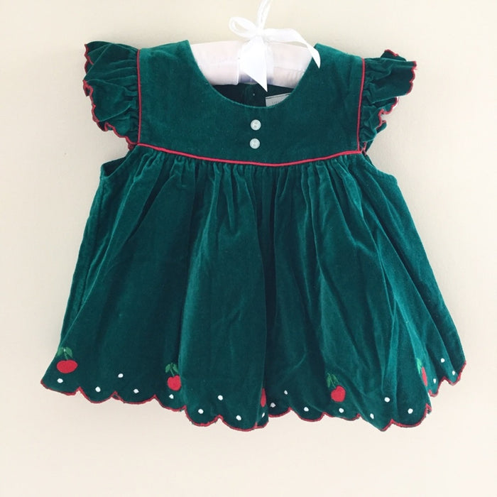 Vintage Green Velvet Holiday Pinafore Dress 12 Months