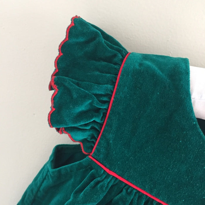 Vintage Green Velvet Holiday Pinafore Dress 12 Months