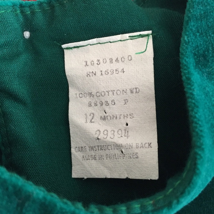 Vintage Green Velvet Holiday Pinafore Dress 12 Months