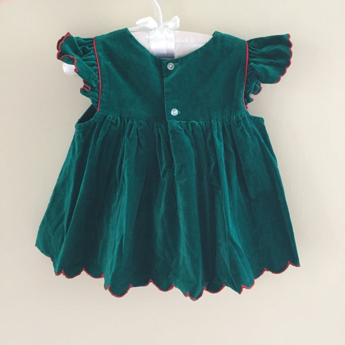 Vintage Green Velvet Holiday Pinafore Dress 12 Months