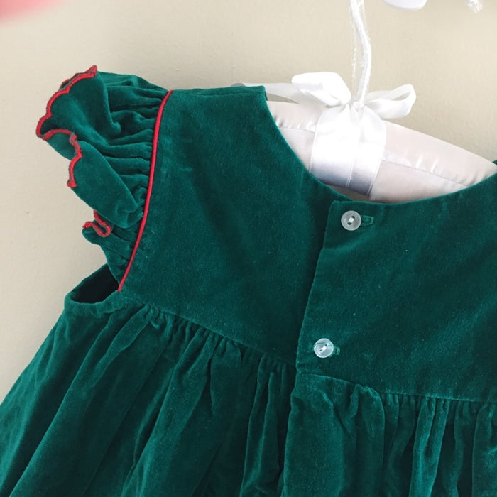 Vintage Green Velvet Holiday Pinafore Dress 12 Months