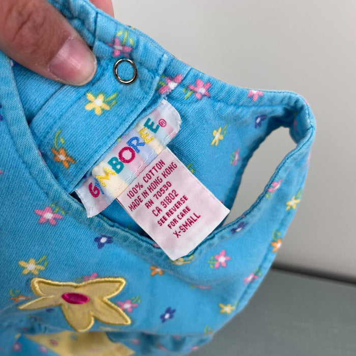 Vintage Gymboree Soft Blue Flower Print Overalls XS 18-24 Months