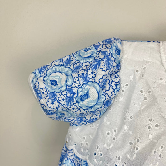 Vintage Healthtex Blue Floral Lace Bow Shortall Romper 6-9 Months