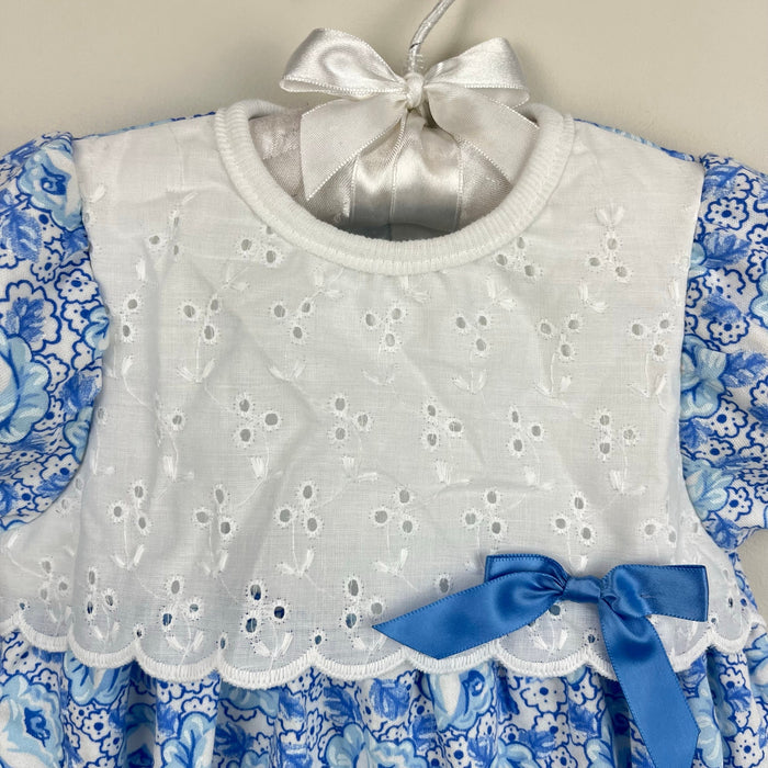 Vintage Healthtex Blue Floral Lace Bow Shortall Romper 6-9 Months