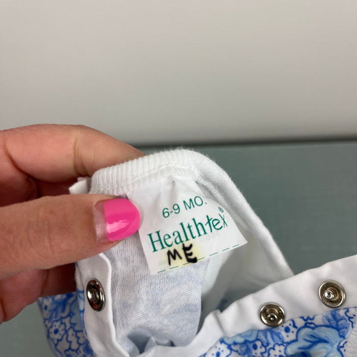 Vintage Healthtex Blue Floral Lace Bow Shortall Romper 6-9 Months