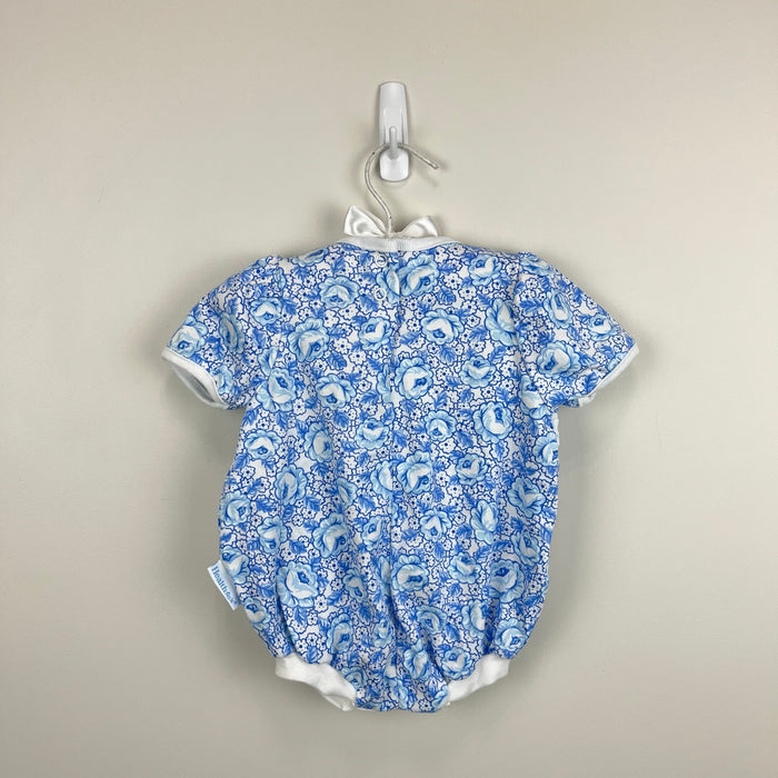 Vintage Healthtex Blue Floral Lace Bow Shortall Romper 6-9 Months