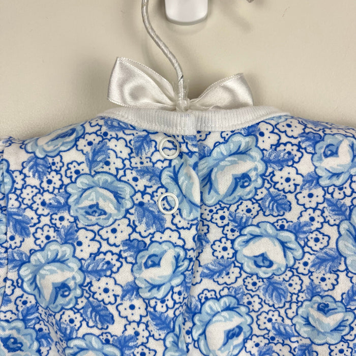 Vintage Healthtex Blue Floral Lace Bow Shortall Romper 6-9 Months