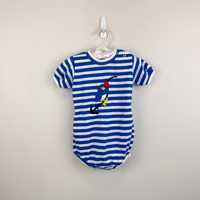 Vintage Healthtex Blue Striped Bird Sunsuit Romper 24 Months USA