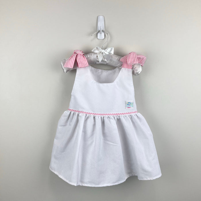 Vintage Healthtex White Seersucker Sailor Bow Dress 12 Months USA