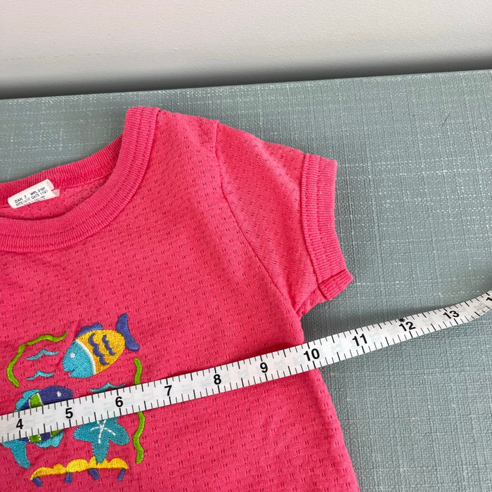 Vintage Heathtex Short Sleeve Pink Fish Pointelle T-Shirt 2T